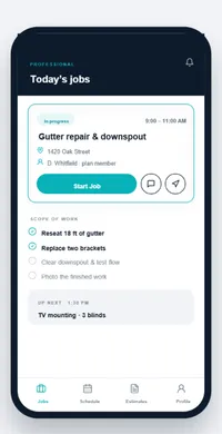 Professional app: today's jobs